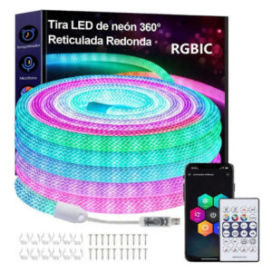 Tira Led Neón Rgb 5m Flexible Impermeable Brillo 360 Mando Color De La Luz