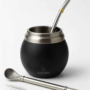 Kit De Yerba Mate Con Taza Y Foco Térmico Doble Pared Negro