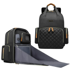 Mochila Para Pañales Witstep Negra Unisex Con Bolsillo Para Negro