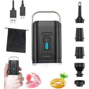 Bomba De Aire Eléctrica Portátil 3 En 1 Mini Inflador Negro