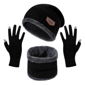 Gorro Bufanda Y Guantes 3 En 1 Cálidos Negro Invierno Unisex Color Talla Diseño De La Tela