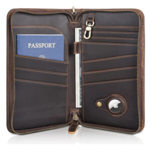 Portafolios De Piel Grano Completo Con Bloqueo Rfid Para 6 P Marrón Oscuro Con Ranura Airtag Diseño De La Tela