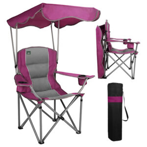 Silla Plegable Morada Para Acampar Con Toldo Y Portavasos Púrpura