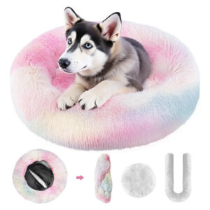 Cama Redonda De Piel Sintética Suave Para Perros Y Gatos 50c Arcoíris Diseño