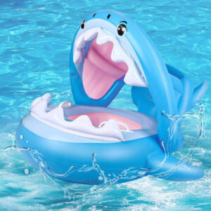 Flotador Inflable Para Niño Tiburón Azul Con Toldo Extraíble Azul