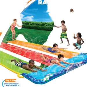 Tobogán De Carreras Tres Carriles 15 Pies Para Diversión Acu Multicolor