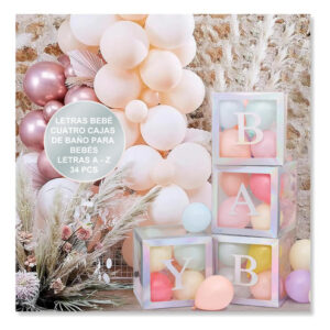 Cajas Transparentes Para Globos Baby Shower 30 Cm Letras Pla Plata Deslumbrante