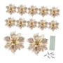 12 Flores De Nochebuena Artificiales Doradas Con Clips Y Tal Dorado Champagne