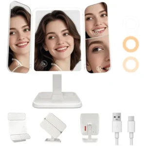 Espejo De Maquillaje Triple Con Luz Plegable 40x32 Cm Blanco