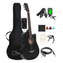 Guitarra Electroacústica 38 Pulgadas Con Accesorios Completo Black2 Ambidiestro Madera De Tilo