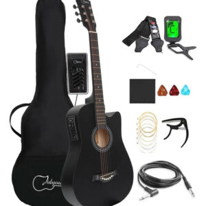 Guitarra Electroacústica 38 Pulgadas Con Accesorios Completo Black2 Ambidiestro Madera De Tilo