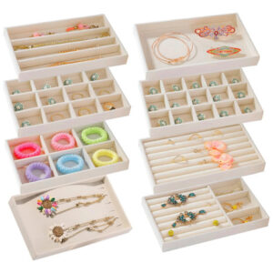 Caja De Almacenamiento De Joyería Terciopelo Apilable 8 Band Beige