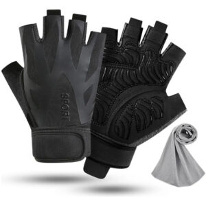 Guantes De Gimnasio Y Toalla Deportiva Ajustables Antidesliz Negro G