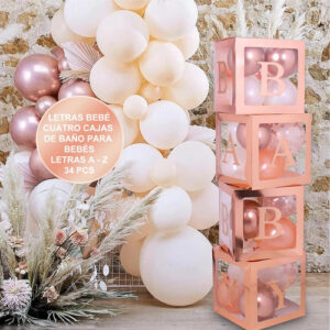 Cajas Transparentes Para Globos, 4 Cajas De Bebé Con 30 Letr Oro Rosa