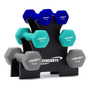 Set 6 Mancuernas Neopreno Hexagonales Con Soporte Gimnasio C Azulverdegris
