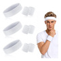 Muñequeras De Sudor Y Diadema 3 Piezas Para Deporte Algodón Blanco