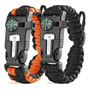 Pulsera De Supervivencia 5 En 1 Con Brújula Y Silbato Ajuste Negro Y Naranja (par)