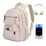Mochila Mujer 15.6 Pulgadas Impermeable Con Puerto Usb Beige Beige