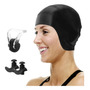 Gorro De Natación Negro Silicona Impermeable Con Tapones Y P Negro Diseño De La Tela Talla