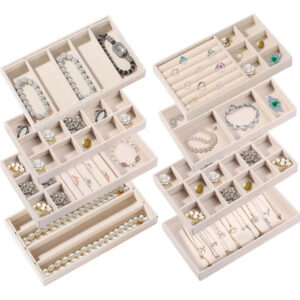 Bandeja De Terciopelo Para Joyas 8 Piezas Organizador Beige Beige