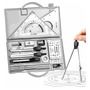 Kit De Dibujo Geometría Metal Regla Brújula Y Lápices 26 Cm