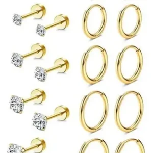 20 Aretes Mujer Acero Inoxidable Oro Aretes Aro Y Botón