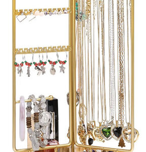 Organizador De Joyas De Metal 3 Niveles Soporte Giratorio 34 Dorado