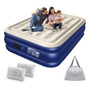 Colchón De Aire Queen Hinchable Con Bomba Eléctrica Recargab Azul Y Beige