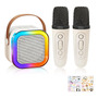 Máquina De Karaoke Portátil Bluetooth 2 Micrófonos Efectos L Blanco
