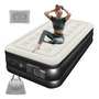 Colchón De Aire Individual Inflable Con Bomba Recargable Usb Negro Y Gris