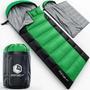 Saco De Dormir Ligero Impermeable Ideal Para Camping Y Sende 3lbs / 40°f - 70°f | Single | Verde/negro Ubicación De La Cremallera