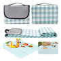 Manta Impermeable Grande 200x200 Cm Plegable Para Picnic Cuadros Azules Y Bancos
