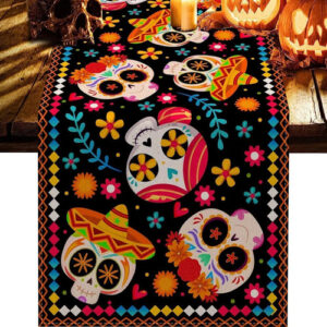 Camino De Mesa Día De Muertos Negro 33x230 Cm Decoración