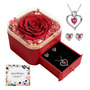 Juego De Collar Y Aretes De Flores Preservadas Rojas Rojo