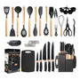 Juego De Utensilios De Cocina Silicona Mango Madera 37 Pieza