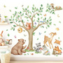 Calcomanías De Pared Animales Bosque Oso Ciervo Zorro 2 Piez Multi