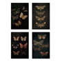 Juego 4 Cuadros Mariposas Oscuras Arte Bohemio Gótico 30x20