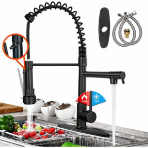 Grifo De Cocina Mezclador Acero Inoxidable 2 Salidas Flexibl