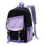 Mochila Escolar Niña Ligera Con Bolsillo Brillante Negra Mor Negro Morado Diseño De La Tela