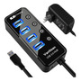 Hub Usb 3.0 4 Puertos Alimentado Alta Velocidad 5 Gbps Negro Black