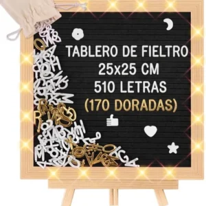 Cartel De Fieltro Negro Con Led 25x25cm Pizarrón Vintage