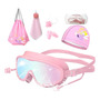 Gafas De Natación Para Niños 6 En 1 Antivaho Uv Ajustables Rosa