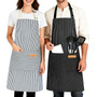 Delantal De Cocina Ajustable Con Bolsillos Rayas Negras Azul
