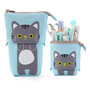 Estuche De Lápices Azul Lindo Gato Con Asa Cremallera Grande