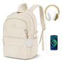 Mochila Para Laptop Mujer 15.6 Impermeable Con Usb Beige