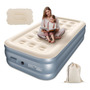 Colchón Inflable Individual Con Bomba Y Almohada 2600 Mah Beige Y Azul Grisáceo