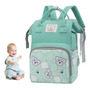 Bolsa De Mama De Moda Rosa A Prueba De Agua 9 Compartimentos Verde Menta (mint) Estampado Con Ositos Verde Menta Con Detalles Gris