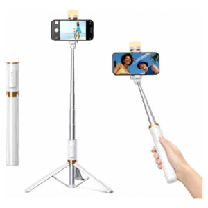 Trípode Con Luz Relleno Y Control Remoto Para Selfies 110cm Blanco