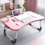 Mesa Plegable Rosa Portátil Con Cajón Y Portavasos 60x28 Cm