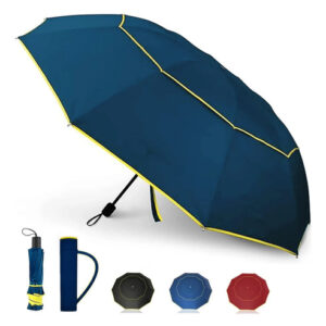 Paraguas Plegable Grande 158 Cm Resistente Al Viento Y Lluvi Azul Diseño De La Tela